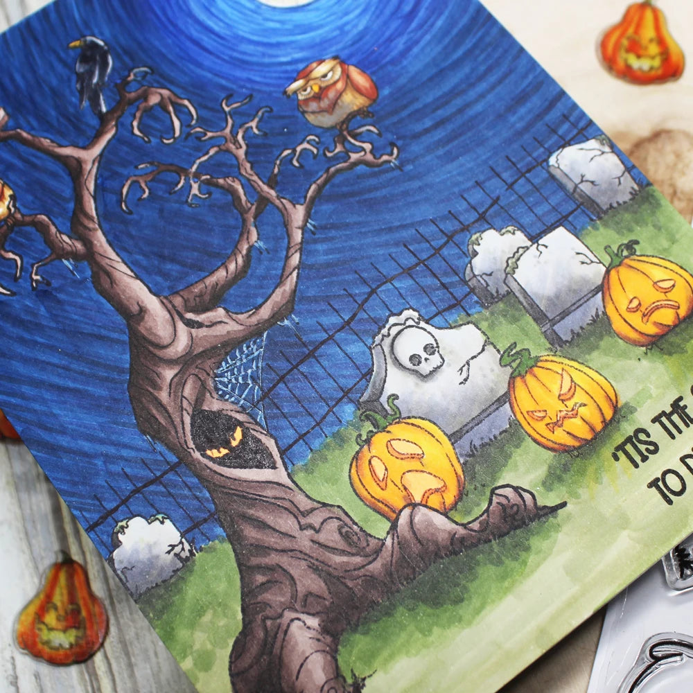 Spooky Tree Tricks No Treats Halloween is Back Metal Cutting Dies/Clear Stamp DIY Card Making Scrapbooking Stencil