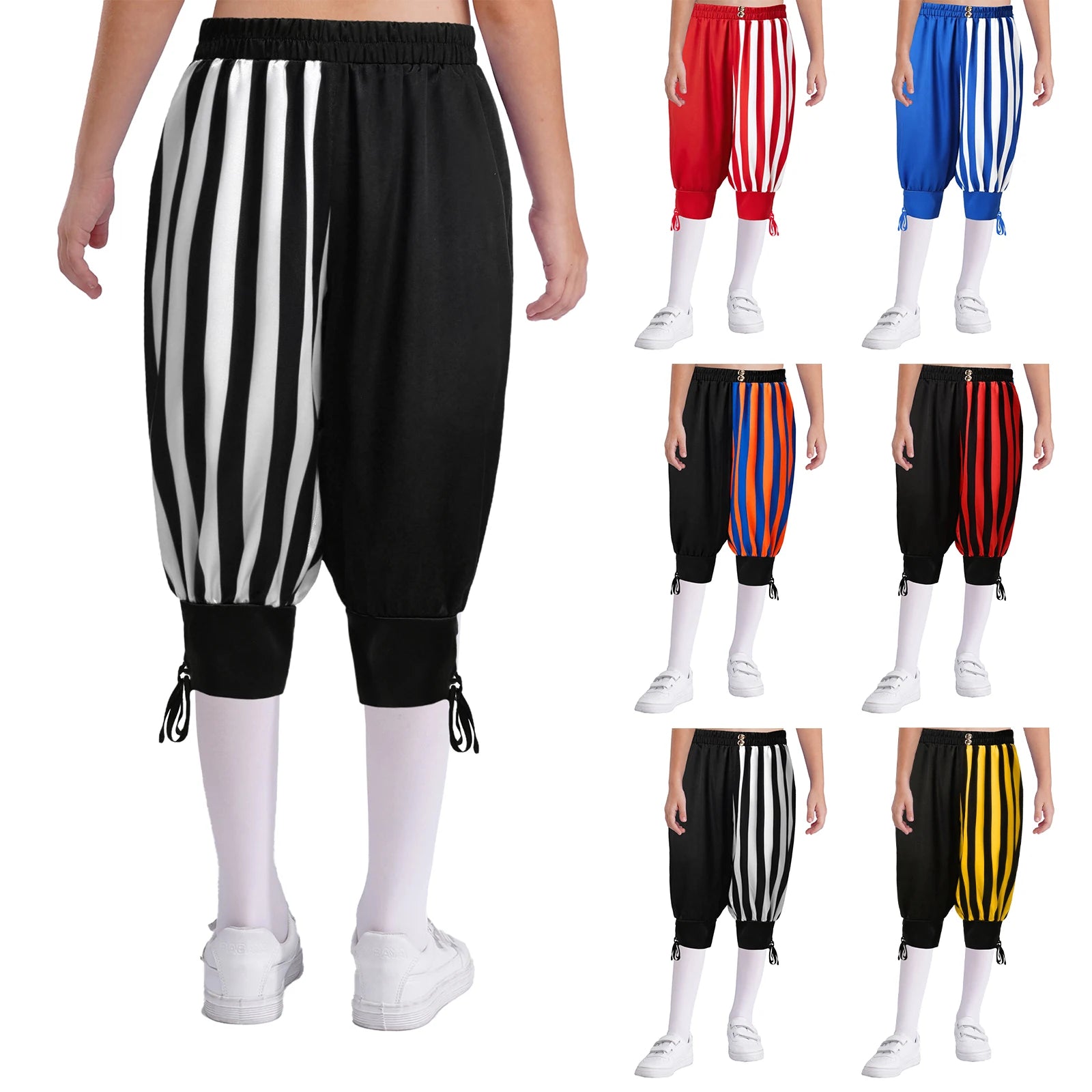 Boys Gothic Medieval Renaissance Costume Halloween Pants with Ankle Banded Wide Elastic Waistband Stripes Cosplay Party Dress Up