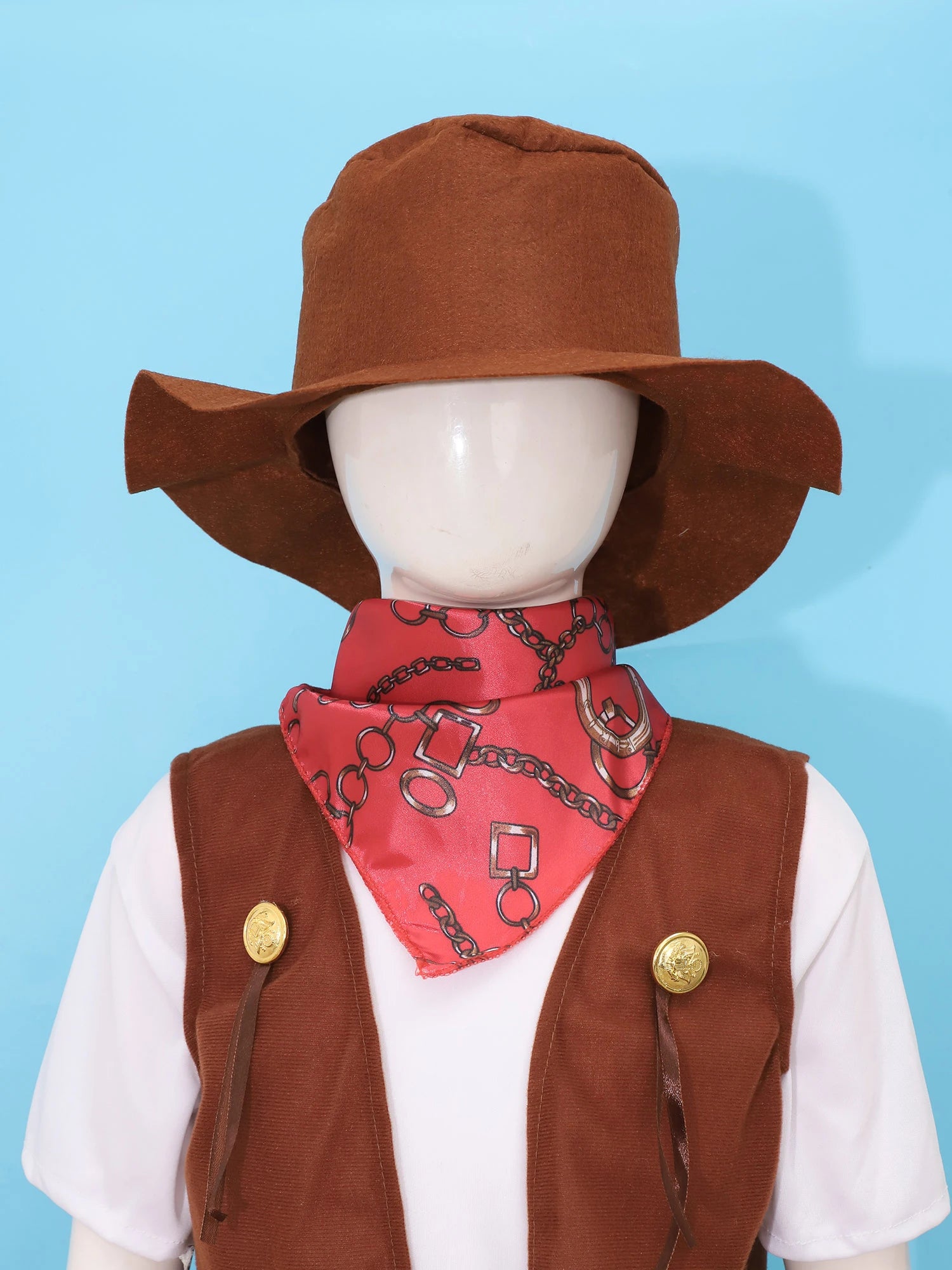 Kids Boys Halloween Western Cowboy Cosplay Costume Short Sleeve T-shirt with Pants Vest Hat Bandana Belt Set for Carnival Party