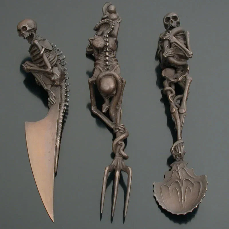 Halloween Skeletal Cutlery Sets Metal Crafts Skull Tableware Creativity Skeleton Fork Spoon Funny Tableware Halloween Gift