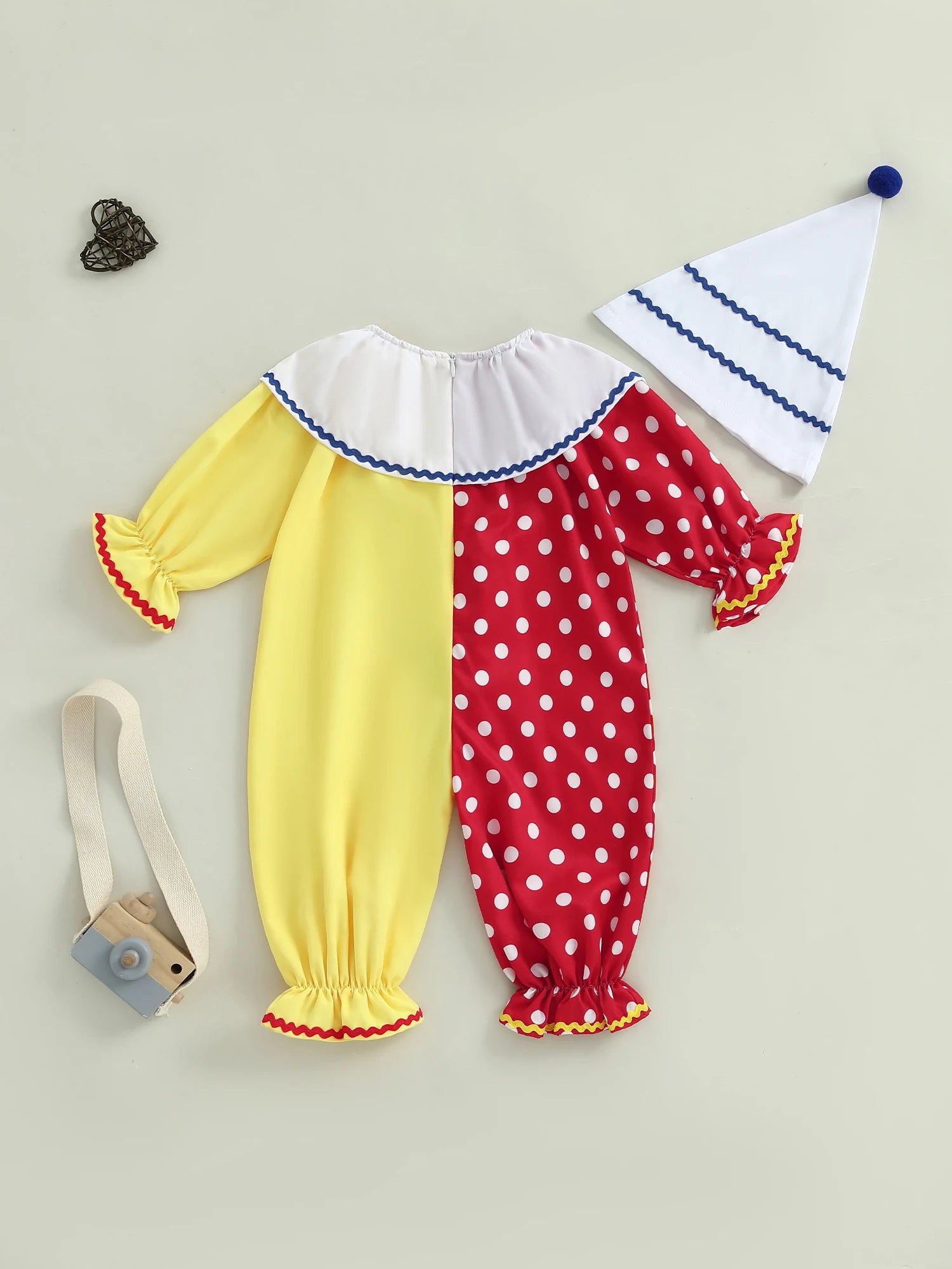 Toddler Baby Clown Halloween Costume Contrast Color Long Sleeve Jumpsuit and Hat 2 Pcs Set