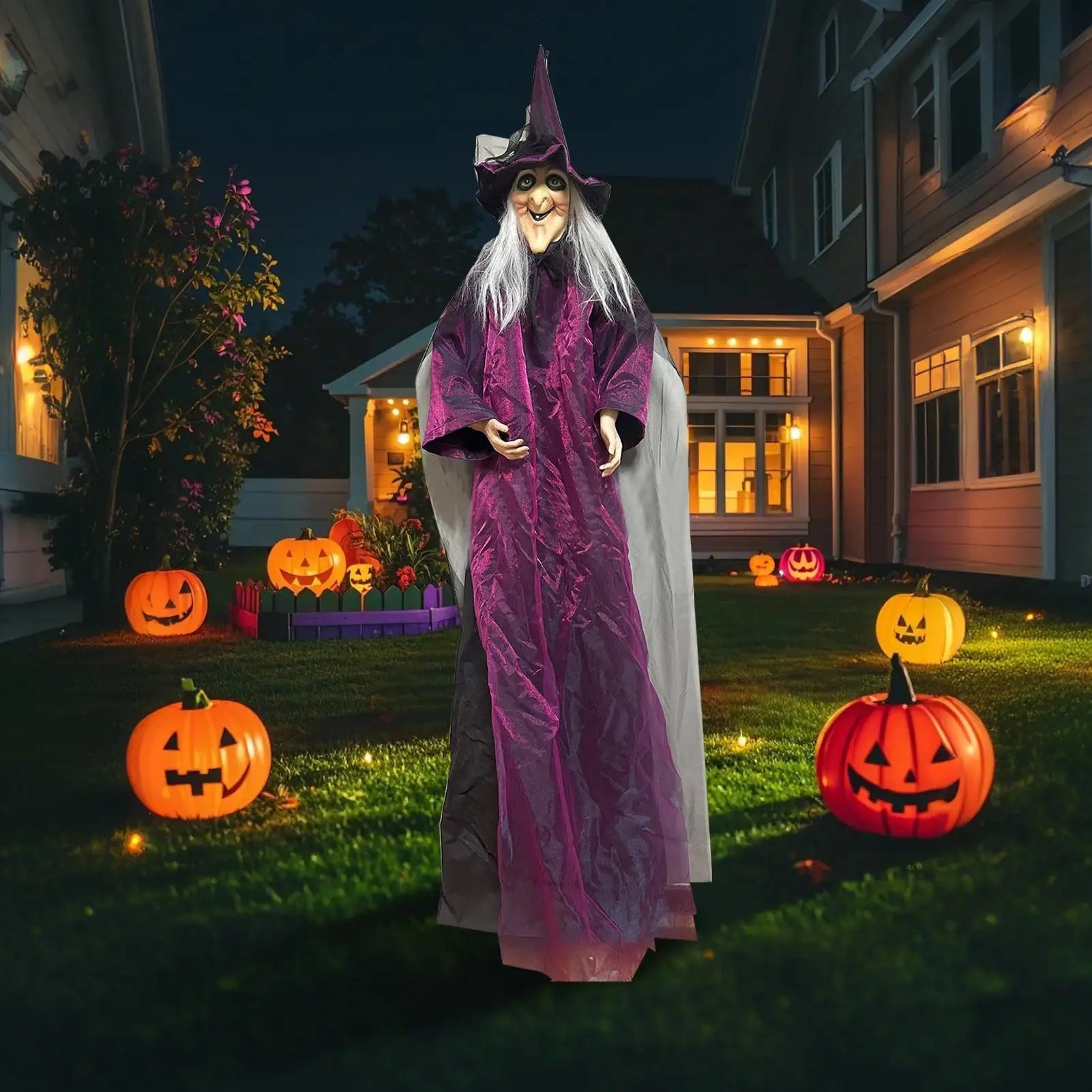 Halloween Sound Activated Light-up Witch Hanging Ghost Scary Props for Haunted House Bar Secret Room Outdoor Yard Garden Party