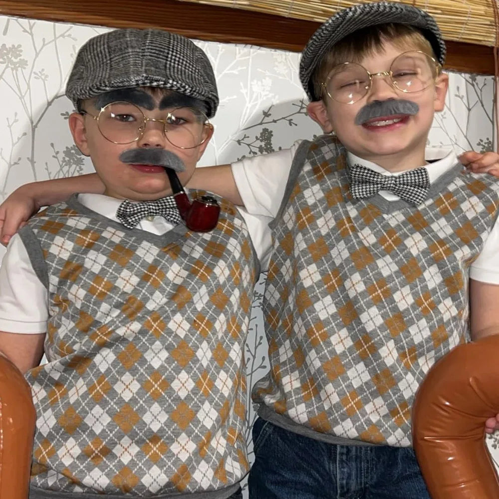 Kids 100 Days of School Boys Set Old Man Halloween Costume Dress up and Hat, Glasses Grandpa Vest Set for Boys Outfit Accessorie