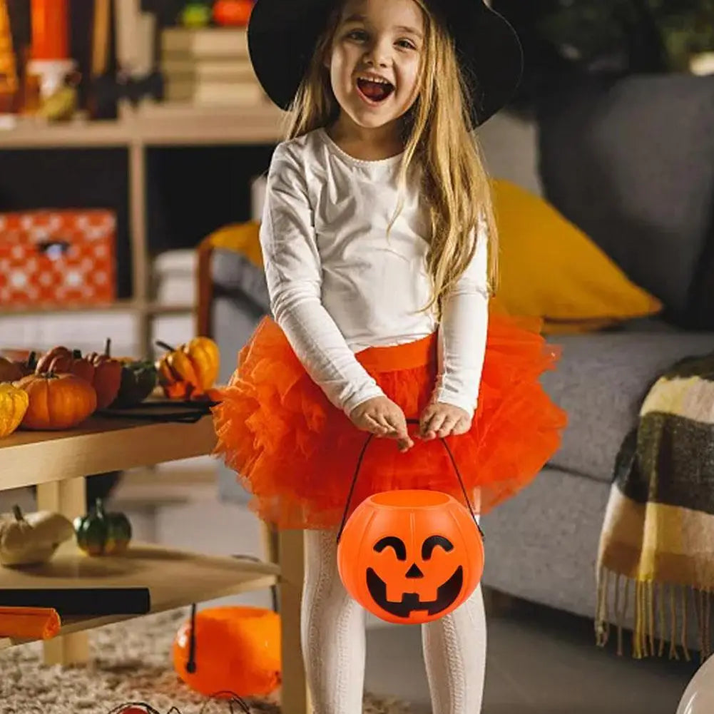 Halloween Pumpkin Treat Pail Portable Jack-O-Lantern Buckets Trick Or Treat Decoration For Kids Halloween Party Favors Room Deco