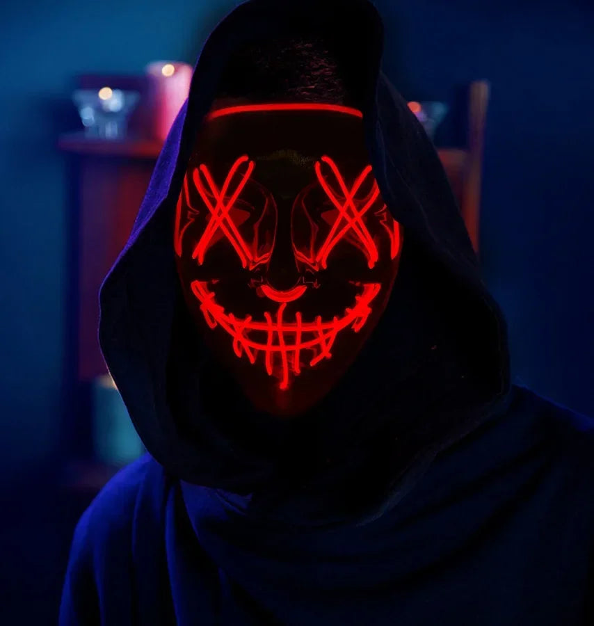 Halloween Masks of Terror Led Face Light Mask Scary Scream Bright Mask for Carnival Halloween Costumes for Men Glow in The Dark