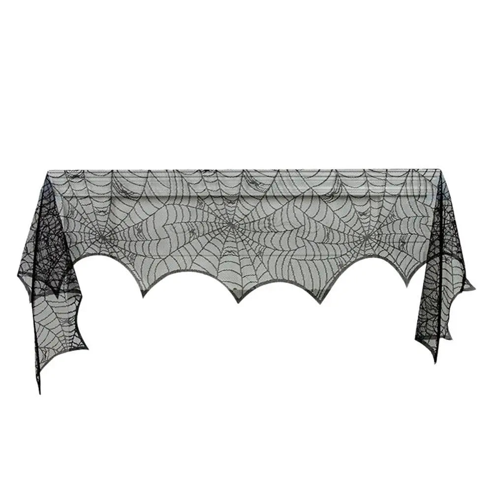 New Halloween Bat Table Runner Lace Web Skeleton Skull Tablecloth Black Fireplace Mantel Scarf Event Party Decoration Supplies
