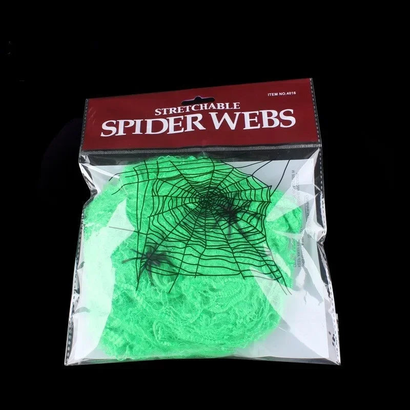 Halloween Decoration: Artificial Super Stretching Spider Web and Fake Spiders, Terrifying Party Scene Decoration