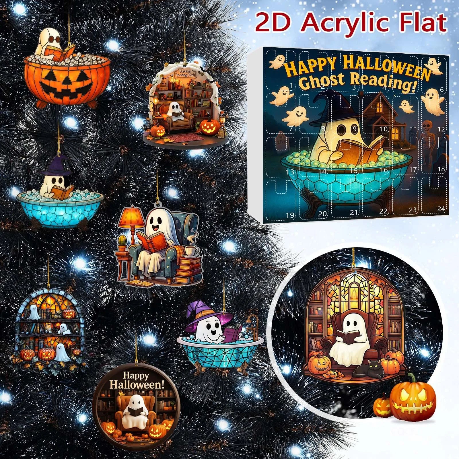 Halloween Ghost Countdown Calendar 2D Hanging Decor Creative Surprise Blind Box Spooky Party Activity Fun Holiday Gift Set