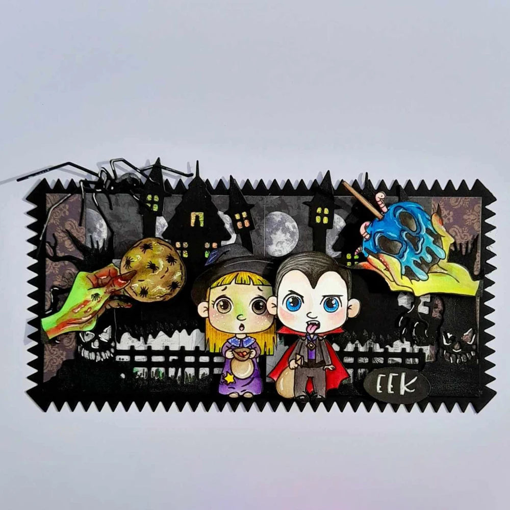 Spooky Tree Tricks No Treats Halloween is Back Metal Cutting Dies/Clear Stamp DIY Card Making Scrapbooking Stencil