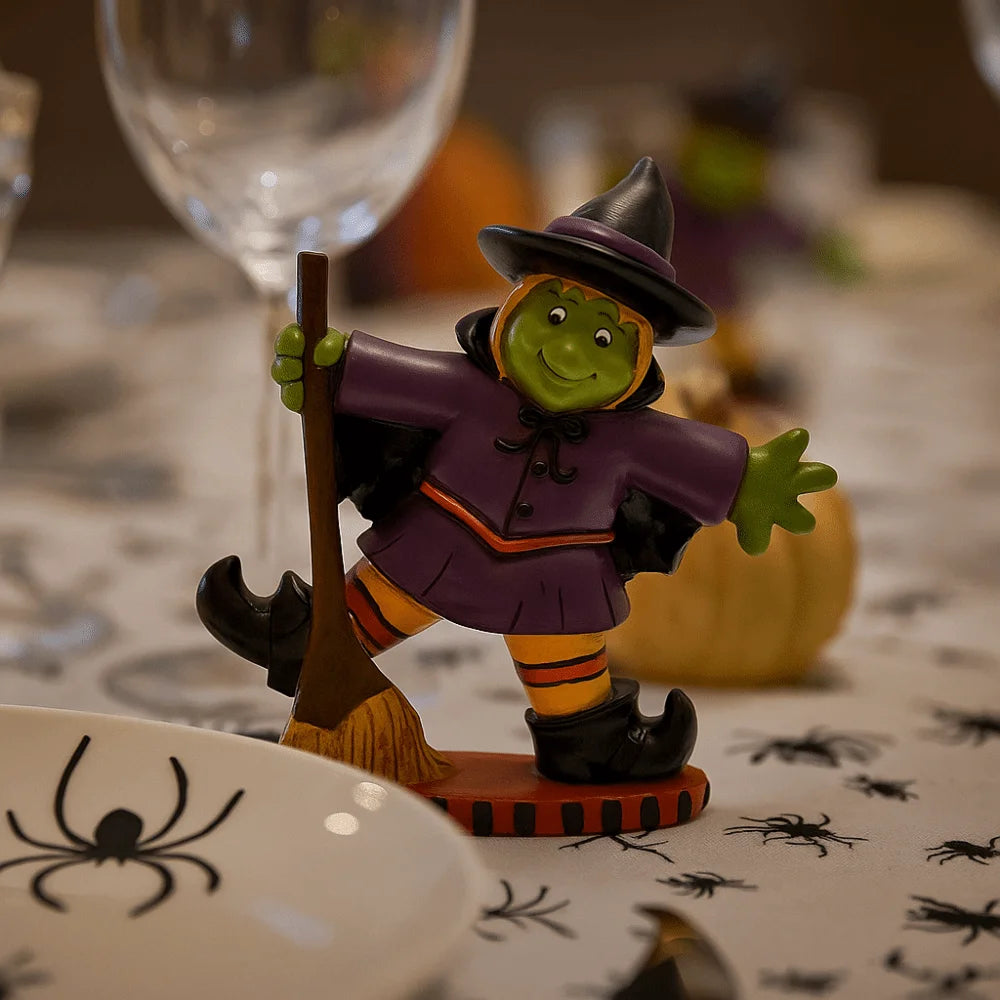 Halloween Themed Halloween Witch Figurine Resin Handicraft Desk Witch Sculpture Collectible Model Halloween Broom Witch Ornament