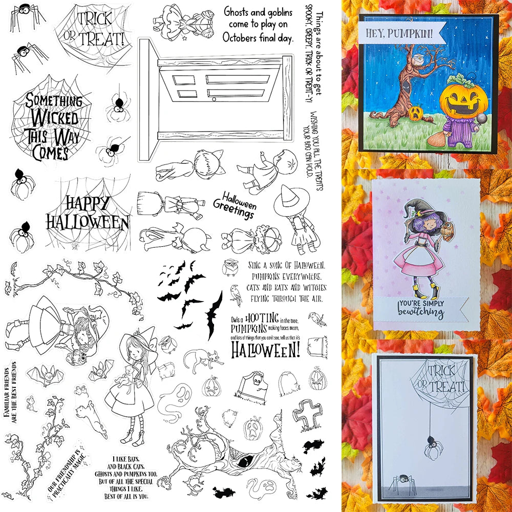 Spooky Tree Tricks No Treats Halloween is Back Metal Cutting Dies/Clear Stamp DIY Card Making Scrapbooking Stencil