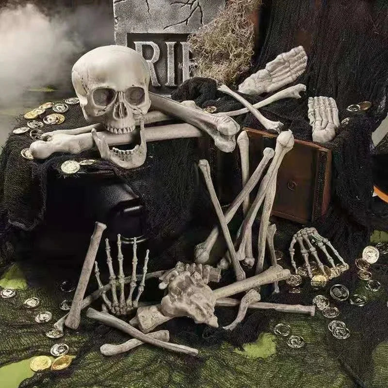 Halloween Skeleton Bones Simulation Plastic White Bone Decoration Set For Haunted House Graveyard Scene Escape Room Party Props