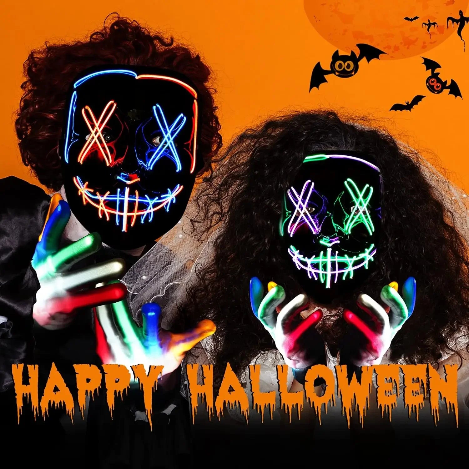 Halloween Masks of Terror Led Face Light Mask Scary Scream Bright Mask for Carnival Halloween Costumes for Men Glow in The Dark