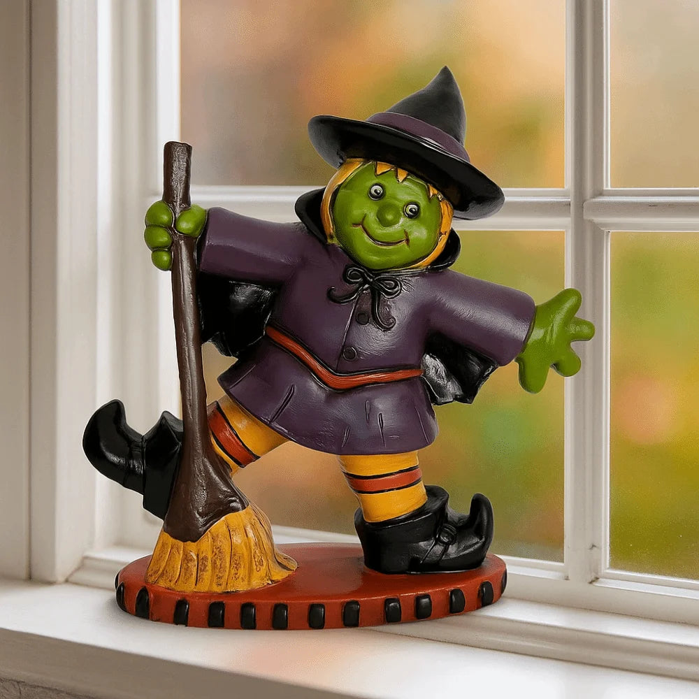 Halloween Themed Halloween Witch Figurine Handicraft Resin Desk Witch Sculpture Collectible Funny Doll
