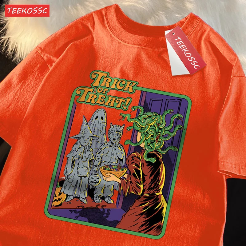 Trick Or Treat Scary Halloween T-Shirts Men Women Fashion Cotton Short Sleeve Summer Oversize T-Shirt Casual Street Streetwear