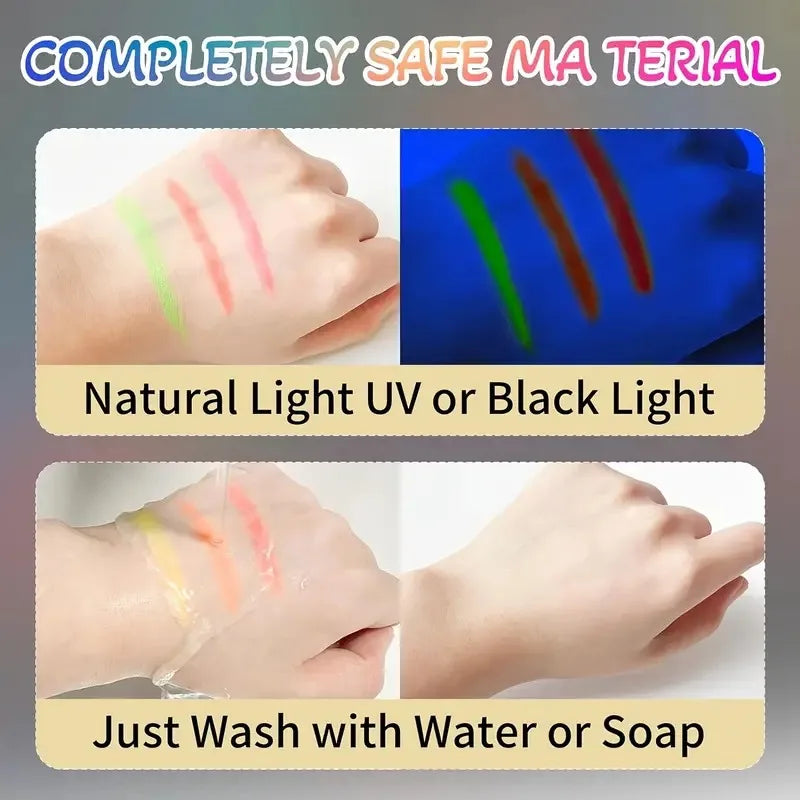 Halloween Glow in The Black Light Face Paint 6/12pcs UV Neon Glow Fluorescent Body Paint Crayons for Club Makeup Xmas Glow Party