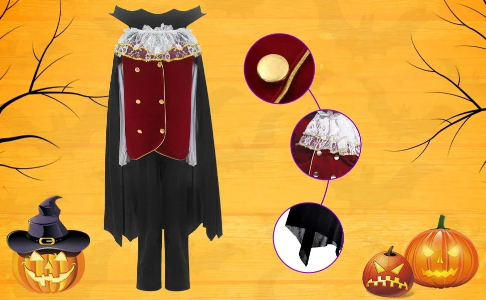 Boys Halloween Vampire Cosplay Costume for Kids Carnival Party Dress up Outfit Children Role Play Costumes # 1 # W.