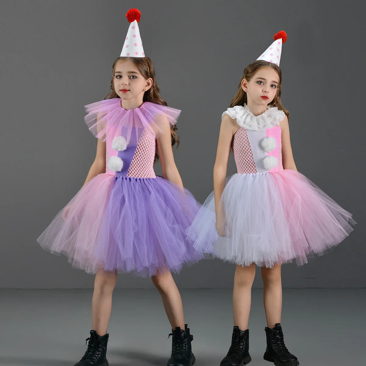 Halloween Costume For Kids Gray Girls Tutu Dress Kids Cosplay Scary Clown Costume Girl Carnival Masquerade Party Dress Up 2-12Y