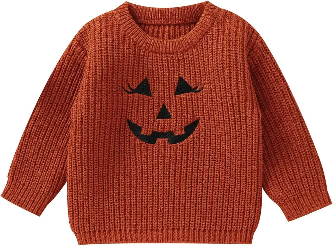 Toddler Baby Boy Girl Halloween Costumes Sweater Pumpkin Warm Pullover Sweatshirt Knitwear Knitted Fall Winter Clothes