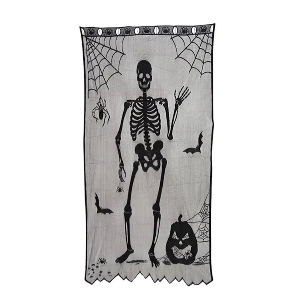 New Halloween Bat Table Runner Lace Web Skeleton Skull Tablecloth Black Fireplace Mantel Scarf Event Party Decoration Supplies