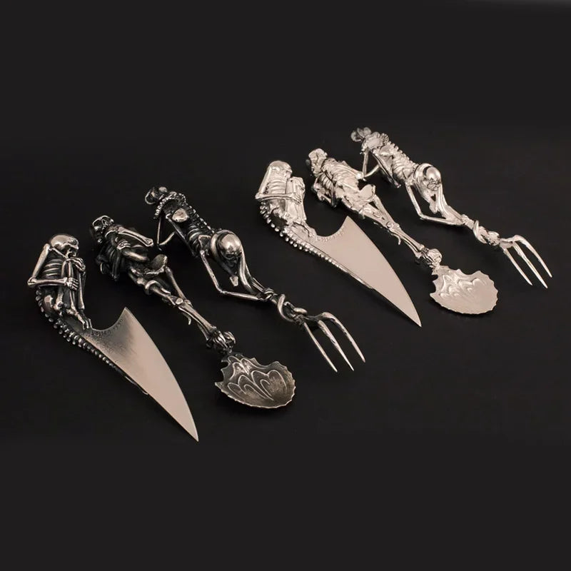 Halloween Skeletal Cutlery Sets Metal Crafts Skull Tableware Creativity Skeleton Fork Spoon Funny Tableware Halloween Gift