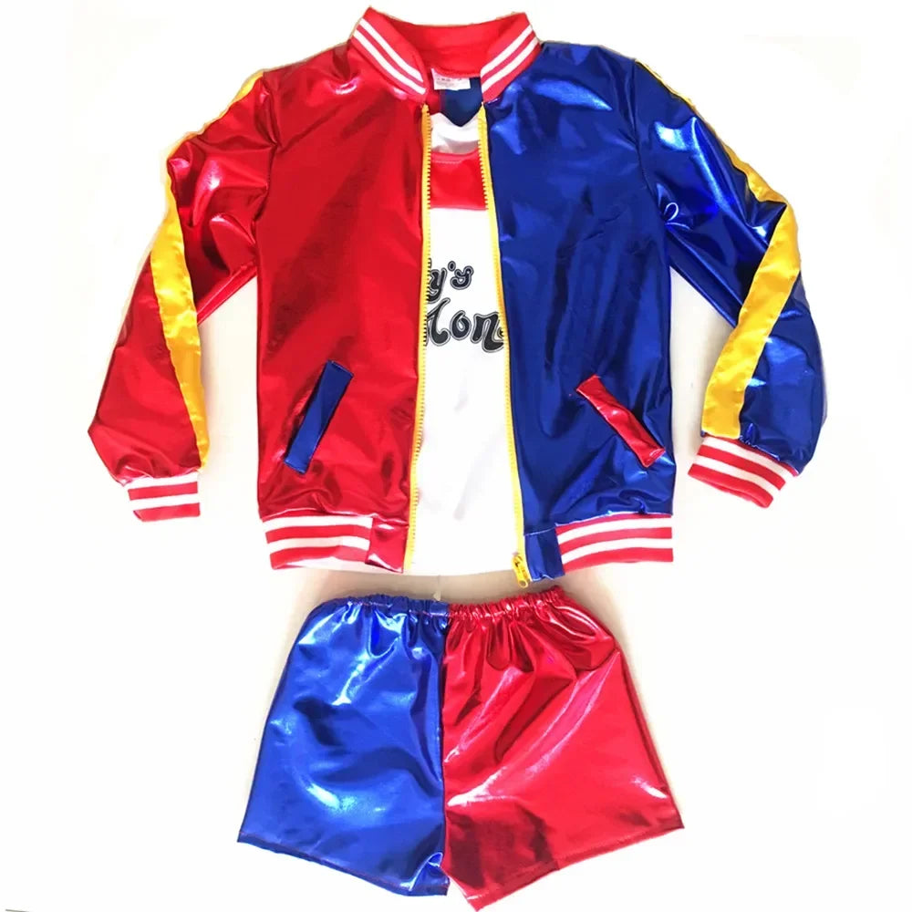 Halloween  Costume de carnaval Harleen Quinzel pour femmes et filles, T-shirts, veste supérieure avec perruque