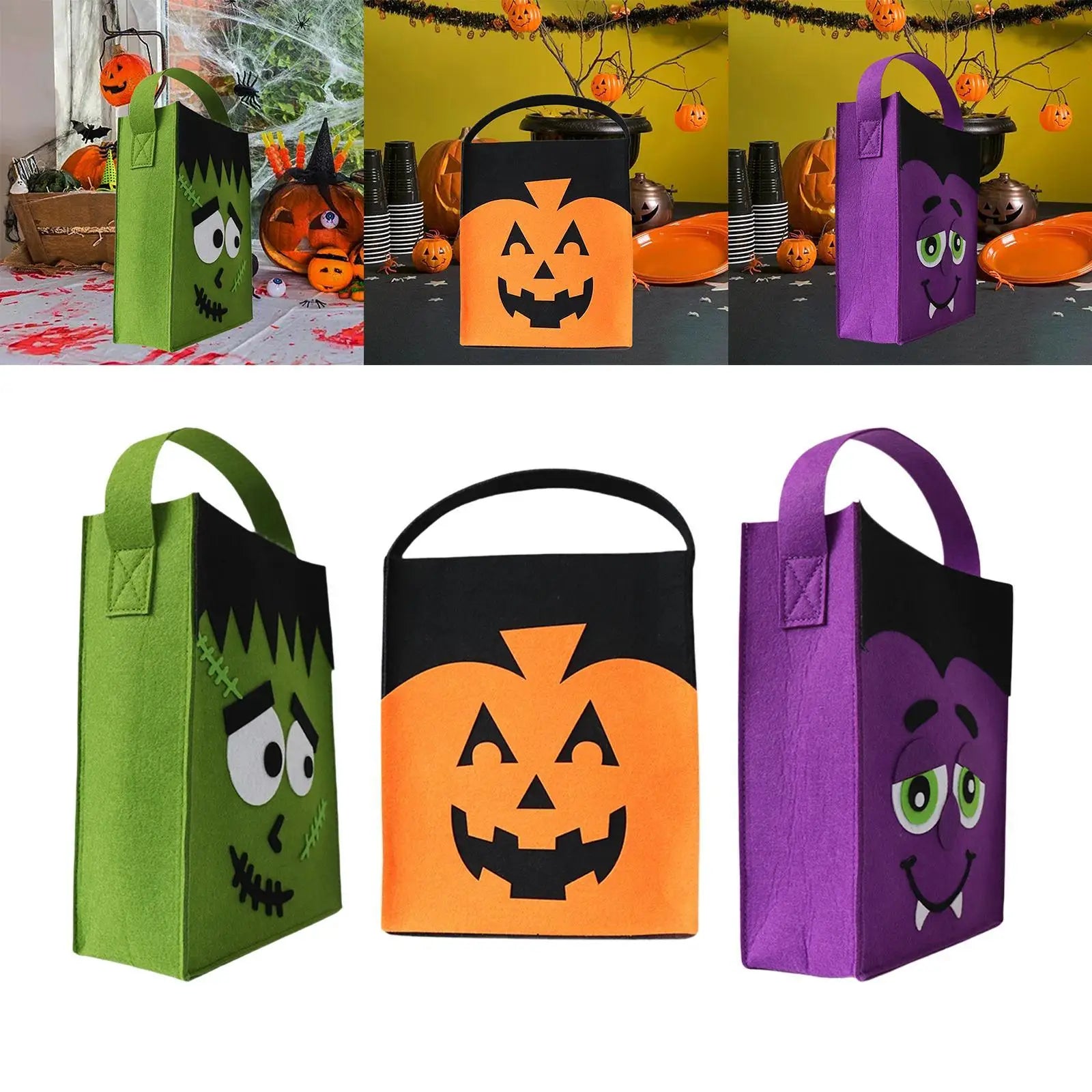 Halloween Trick or Treat Bag Candy Bag Reusable Party Supplies Carrying Bag Felt Tote Bag Gift Bag for Holiday Gifts Wrapping