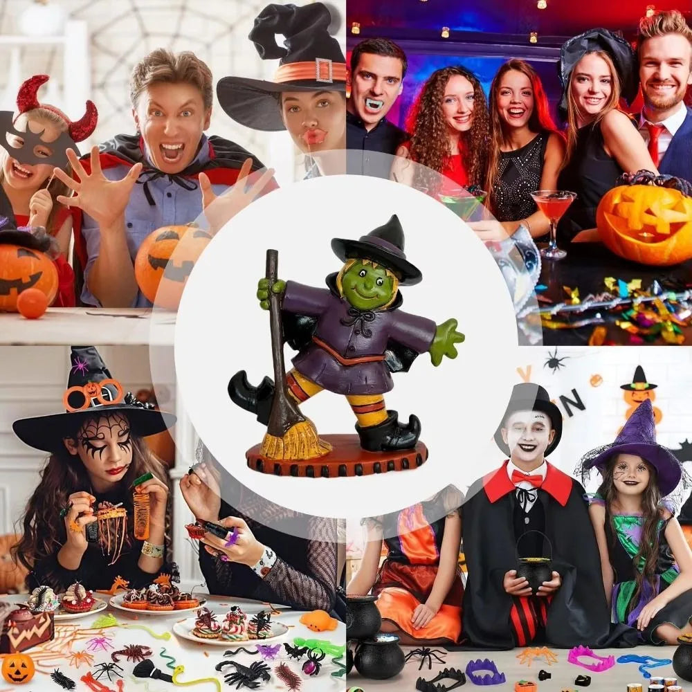 Halloween Themed Halloween Witch Figurine Resin Handicraft Desk Witch Sculpture Collectible Model Halloween Broom Witch Ornament