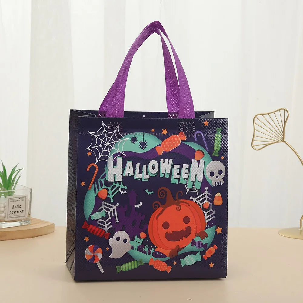 Halloween Trick or Treat Bags Small Tote Bags with Handles Multifunctional Non-Woven Gift Wrapping Bag Halloween Party Supplies