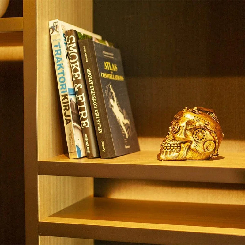 Halloween Steampunk Skull Home Decor - Sci-fi Human Head Skeleton Cranium Figurine Cyborg Protruding Gearwork Statue