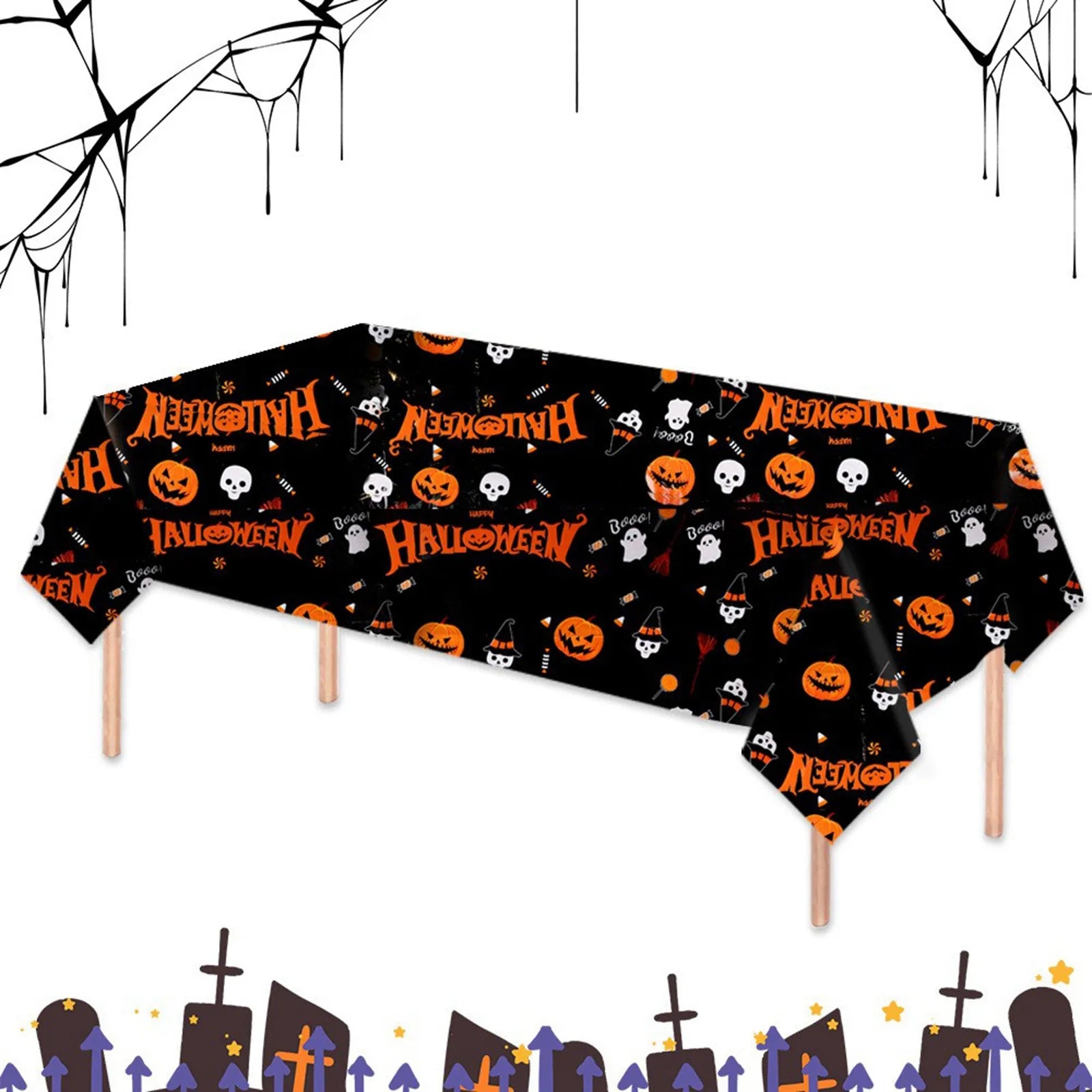Halloween Portable Decorative Tablecloth Waterproof Table Decor Festival Party Tablecloth Supply Halloween Theme Decor Prop