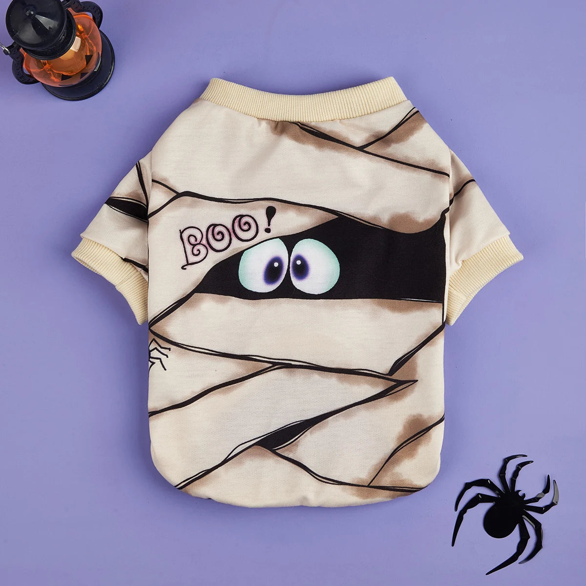 Halloween Pet Mummy Costume, Cute Dog/Cat Outfit with Bandage Design, Beige Short - Sleeved Pet Top, Festive Dress for Small Pet