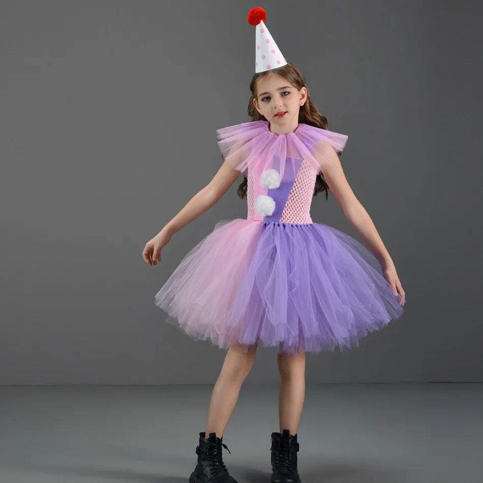 Halloween Costume For Kids Gray Girls Tutu Dress Kids Cosplay Scary Clown Costume Girl Carnival Masquerade Party Dress Up 2-12Y