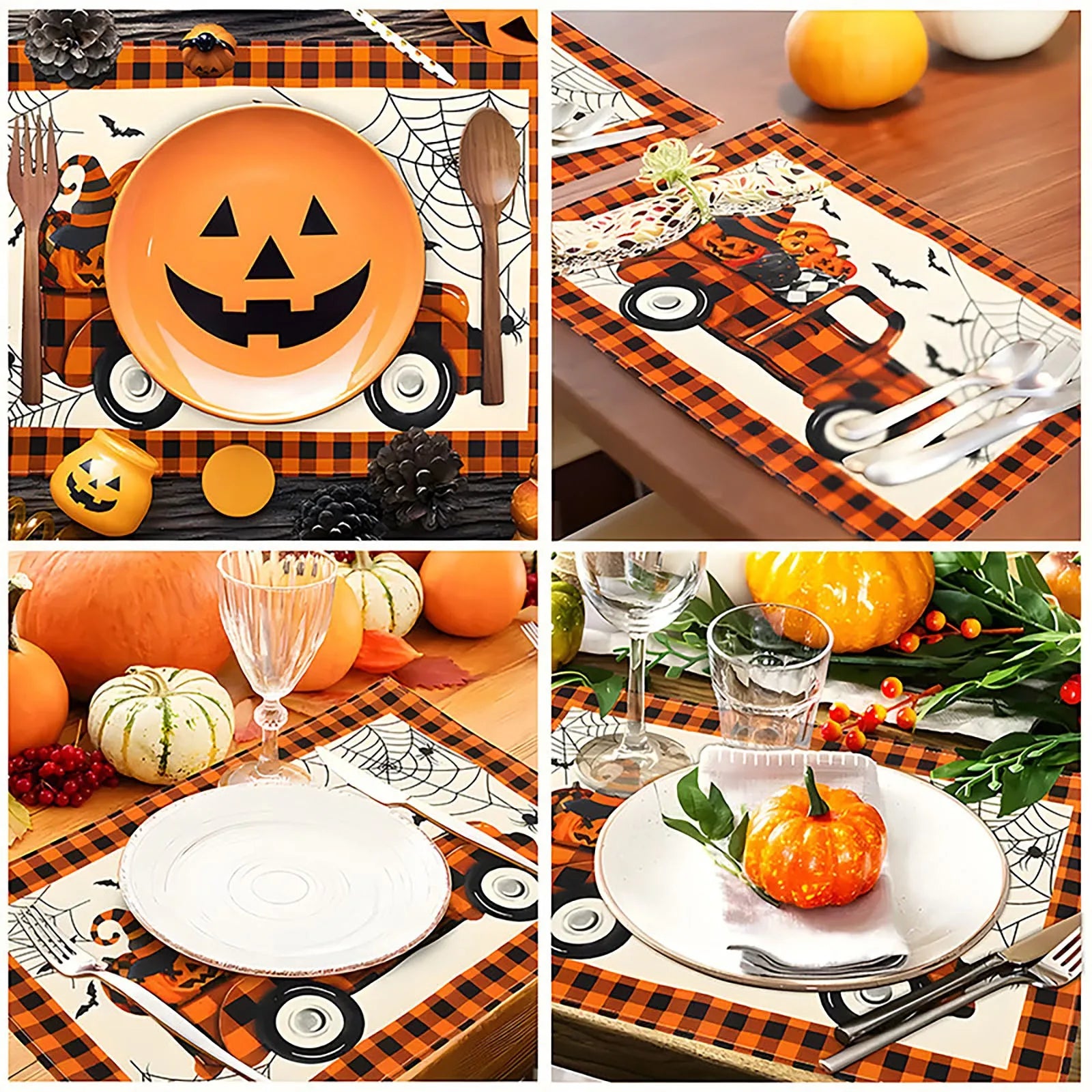 Halloween Table Placemats Linen Ghost Festival Atmosphere Table Mat Bat Pumpkin Spider Web Dining Table Decorations