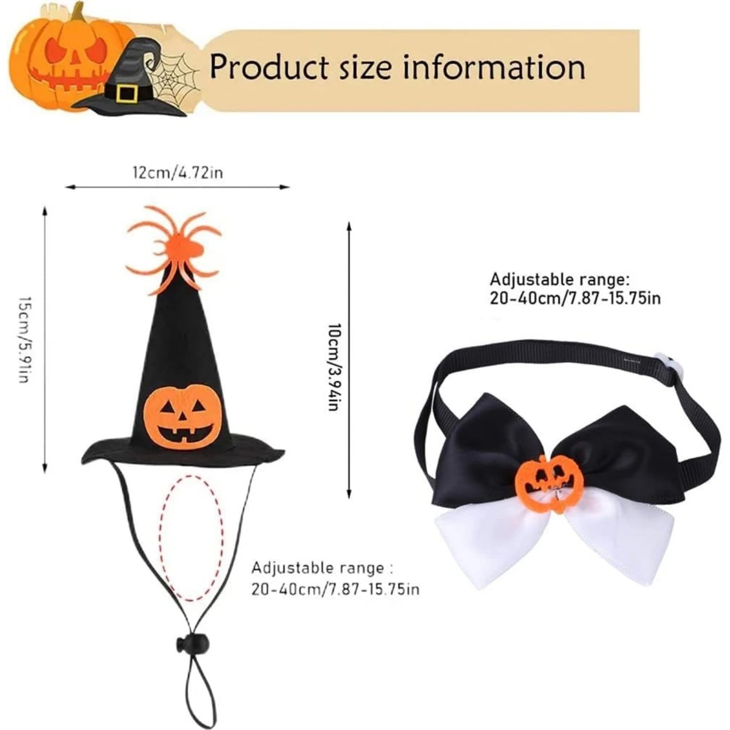 Halloween Pet Costume Set Adjustable Pumpkin Wizard Hat & Tie Pet Cosplay Clothes for Cat Dog Rabbit Hedgehog Chinchilla Ferret
