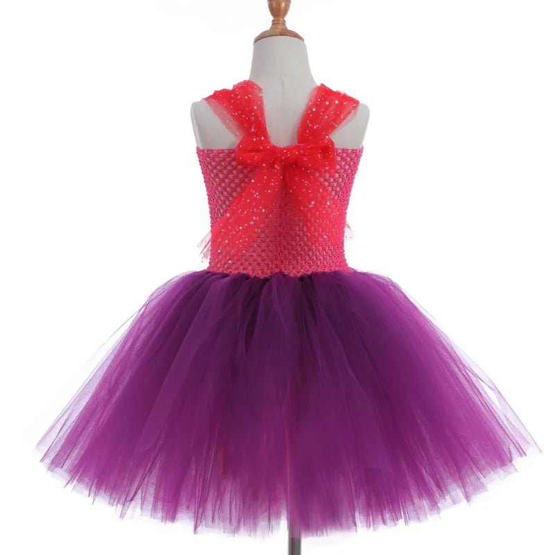 Halloween Children Costume Tulle Dress Girls Cosplay Vestidos Party Evil Queen Mesh Princess Dress Kids Crow Wand