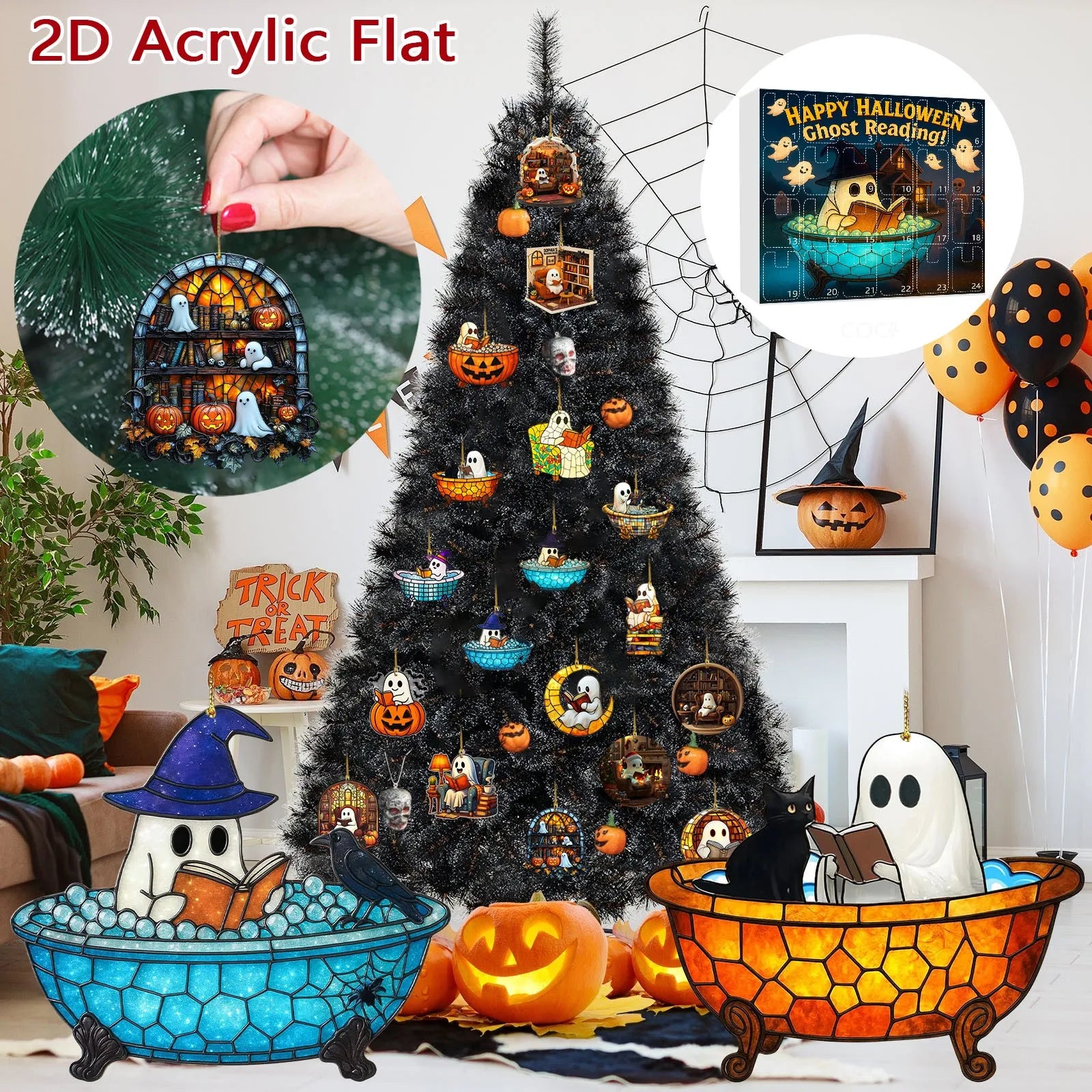 Halloween Ghost Countdown Calendar 2D Hanging Decor Creative Surprise Blind Box Spooky Party Activity Fun Holiday Gift Set