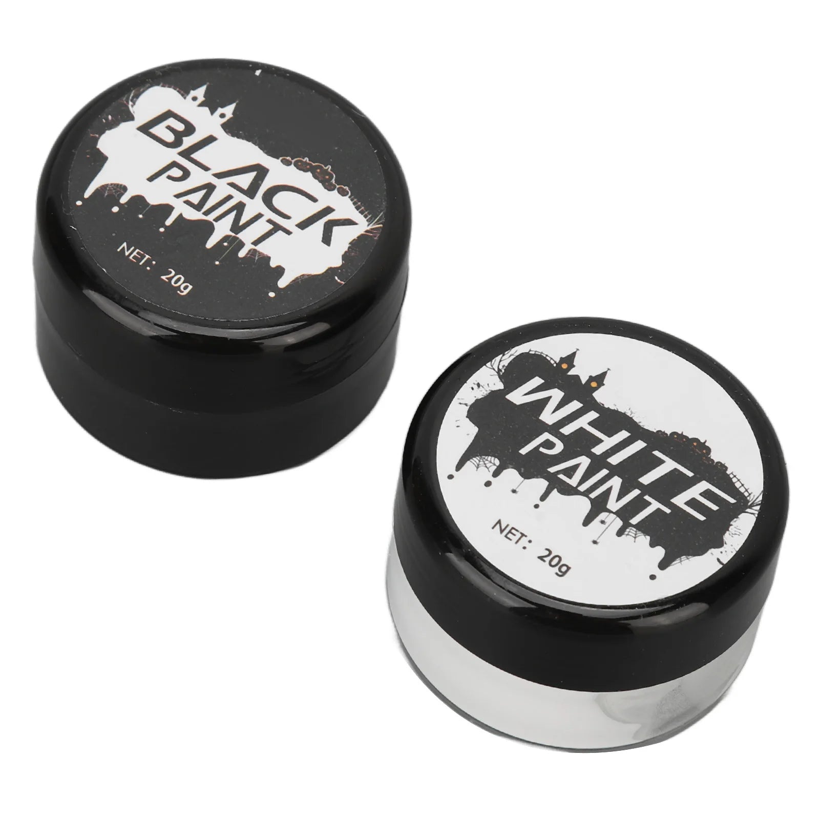 2PCS Halloween Face Painting Kit Highly Pigmented Face Body brus Paint Black and White for DIY Cosplay Theme Parties Body Makeup