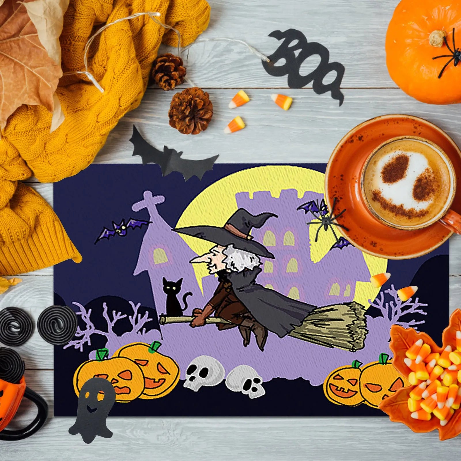 Halloween Table Placemats Linen Ghost Festival Atmosphere Table Mat Bat Pumpkin Spider Web Dining Table Decorations