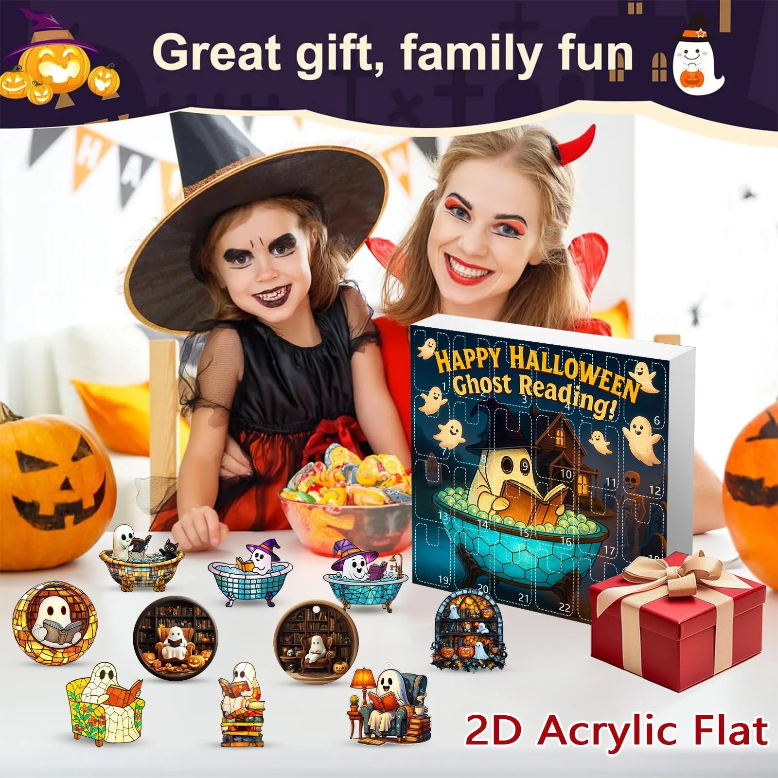 Halloween Ghost Countdown Calendar 2D Hanging Decor Creative Surprise Blind Box Spooky Party Activity Fun Holiday Gift Set