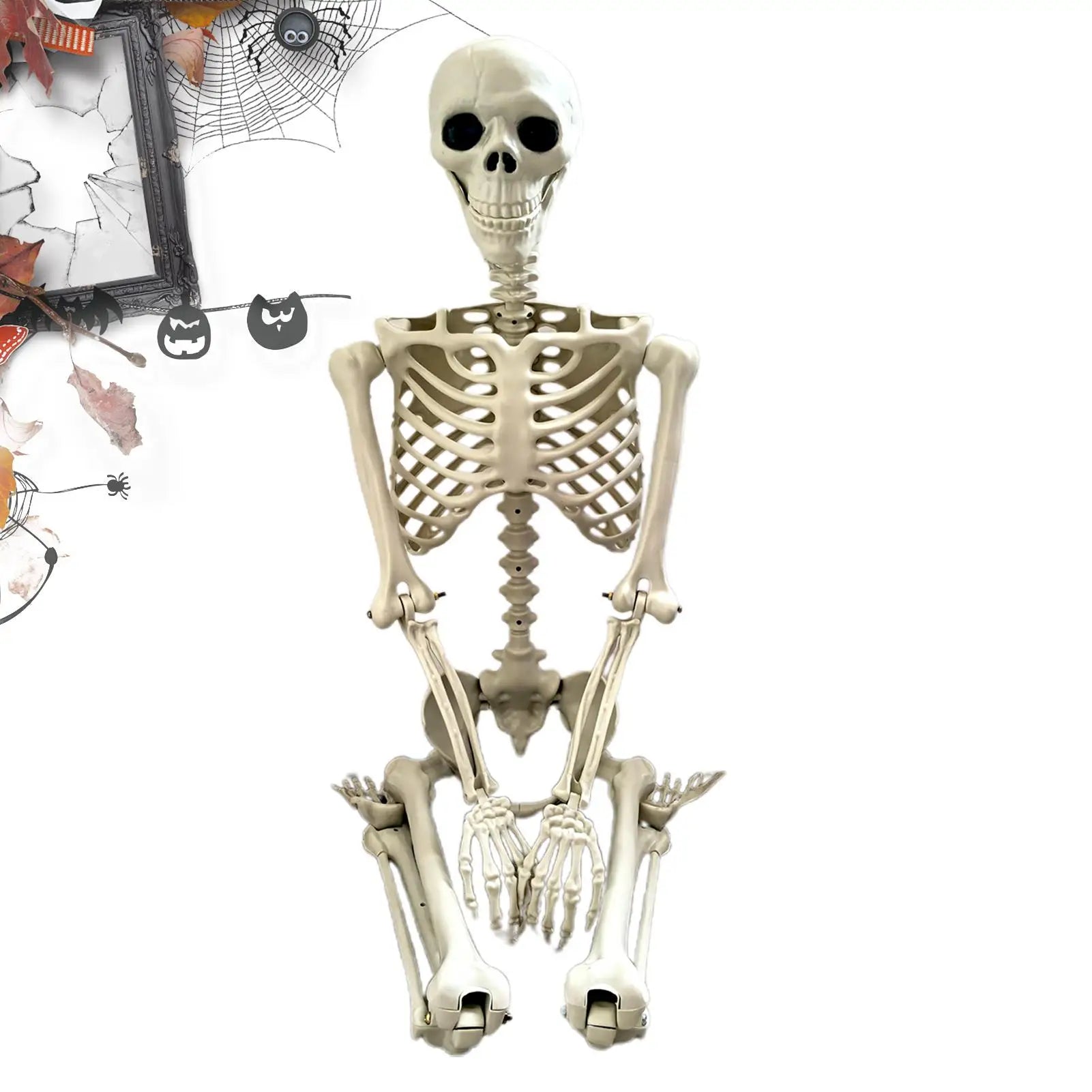 Halloween Skeleton Life Size Human Skeleton with Posable Joints Weather-Resistant Garden Decor Spooky Photo Props for Holiday