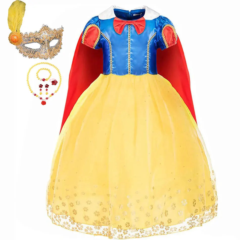 Halloween Costume for Kids New Girls Snow White Vestidos Infantil Menina  Red Cape Mesh Puff Outfits Children's Party Dress