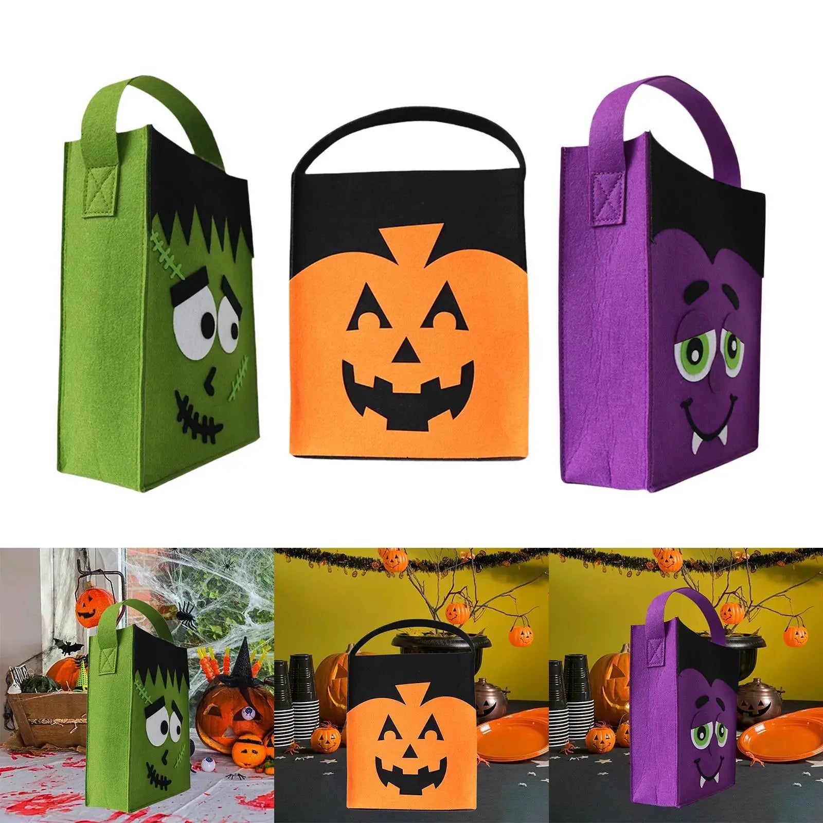 Halloween Trick or Treat Bag Candy Bag Reusable Party Supplies Carrying Bag Felt Tote Bag Gift Bag for Holiday Gifts Wrapping