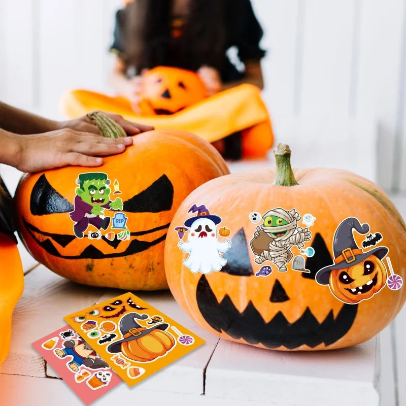 Halloween Party Games Stickers for Kids Make A Pumpkin/Skeleton/Ghost/Witch/Zombie/Mummy Face Stickers Children Party Gifts Toys
