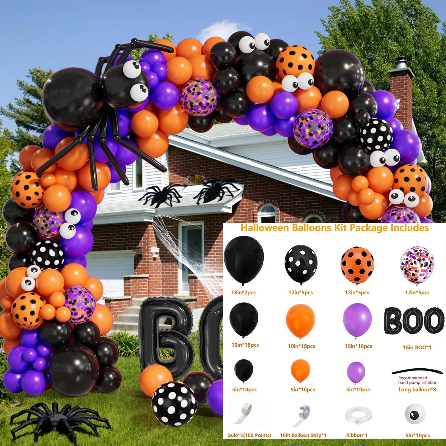 122pcs BOO Halloween Balloon Garland Arch Kit Halloween Theme Party Backdrop Birthday Baby Shower Decoration