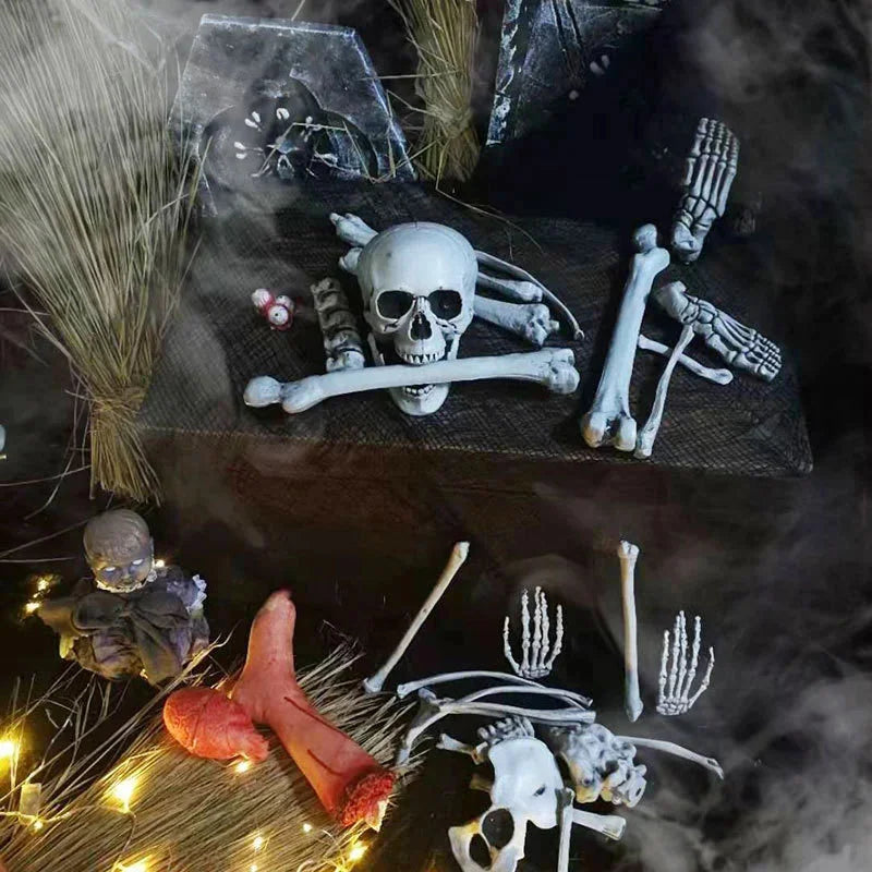 Halloween Skeleton Bones Simulation Plastic White Bone Decoration Set For Haunted House Graveyard Scene Escape Room Party Props
