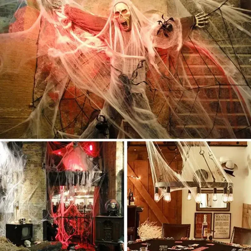 Halloween Decoration: Artificial Super Stretching Spider Web and Fake Spiders, Terrifying Party Scene Decoration