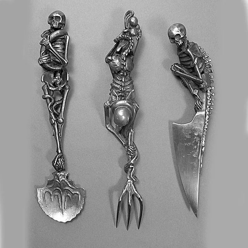 Halloween Skeletal Cutlery Sets Metal Crafts Skull Tableware Creativity Skeleton Fork Spoon Funny Tableware Halloween Gift