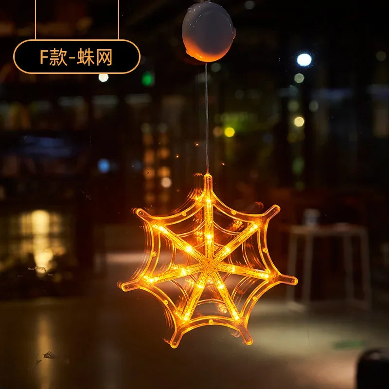 Halloween Decoration Orange Pumpkin Ghost Halloween Window Light with Suction Cup Battery Operated Halloween Home Hanging Decor