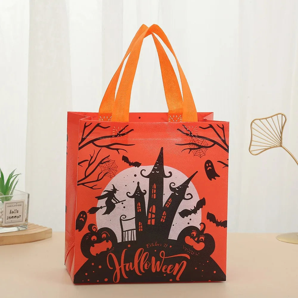 Halloween Trick or Treat Bags Small Tote Bags with Handles Multifunctional Non-Woven Gift Wrapping Bag Halloween Party Supplies